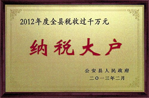 2012年度全县税收过千万元纳税大户企业